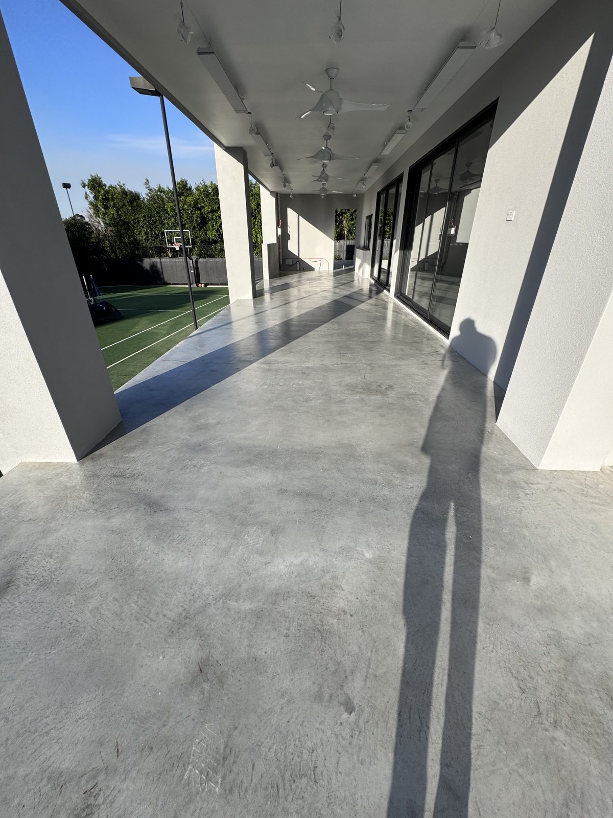 Burnished concrete floor and glazing